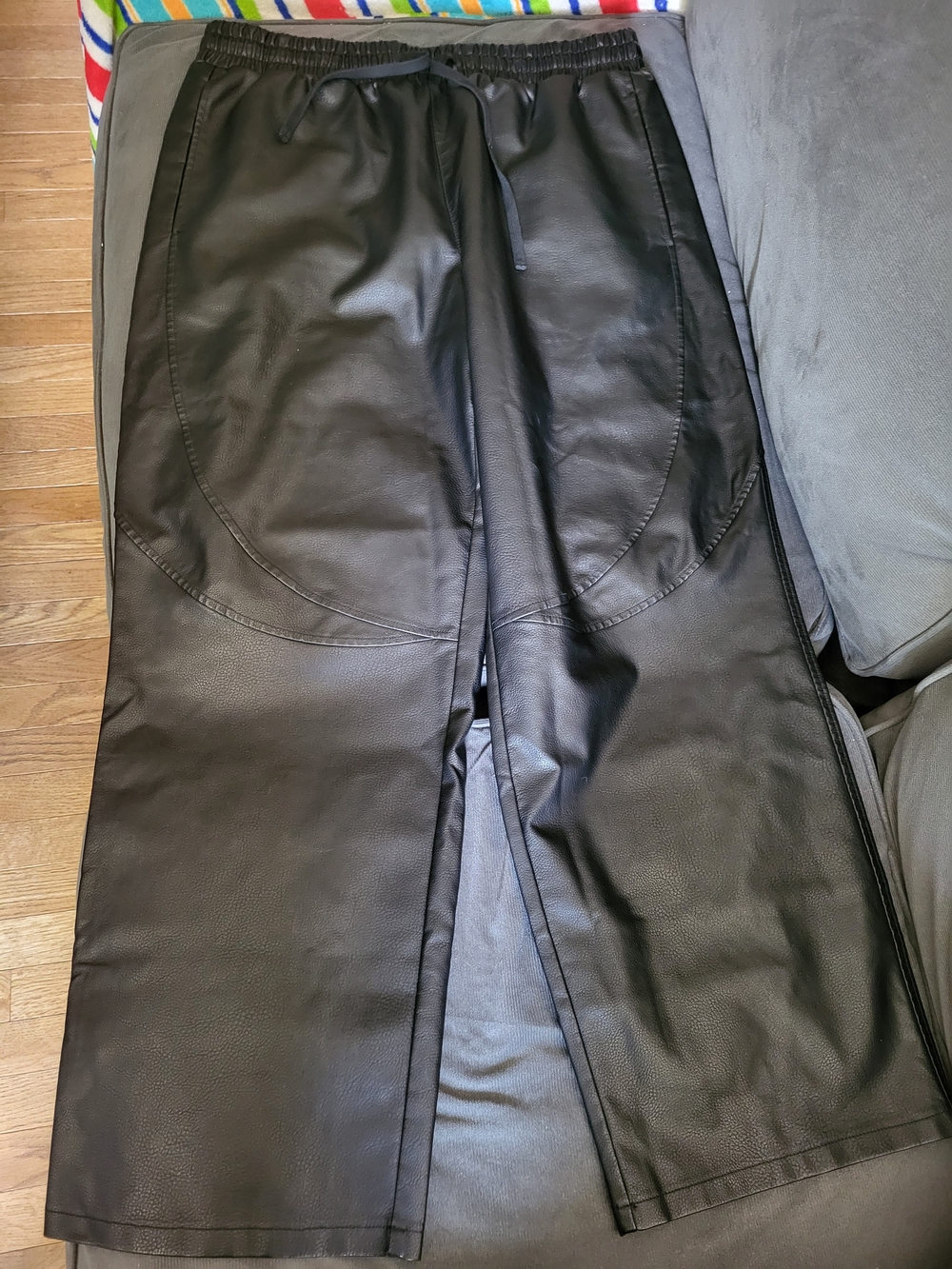 Men's Black Faux Leather Drawstring Pants